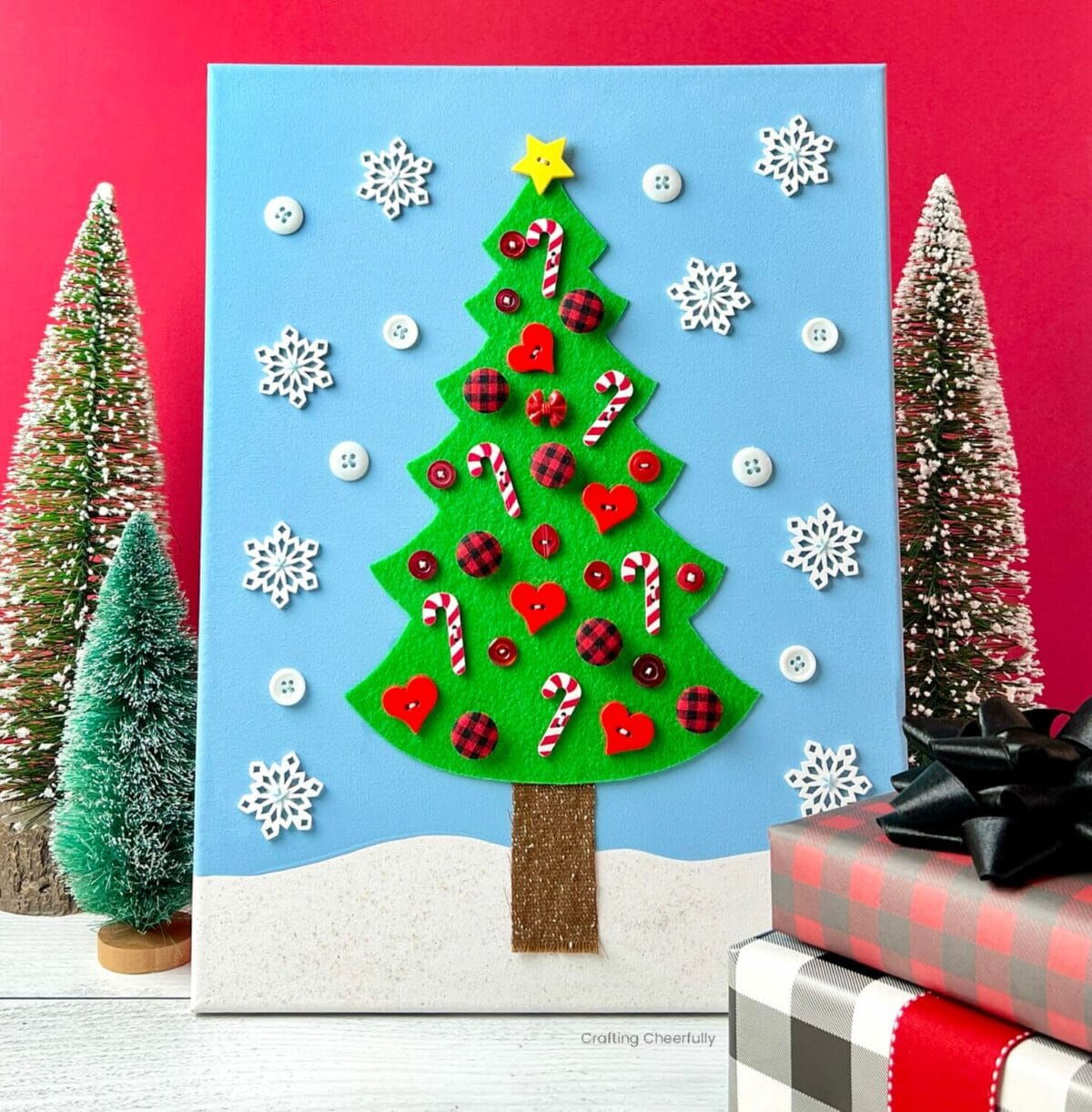 christmas tree button canvas art
