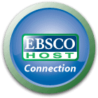 A blue circular button with a green and silver border displaying the EBSCOhost logo and the word Connection below it.