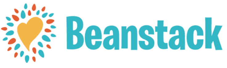 Beanstack logo featuring a yellow heart surrounded by blue and orange teardrop shapes on the left, with the word Beanstack in bold turquoise letters on the right.