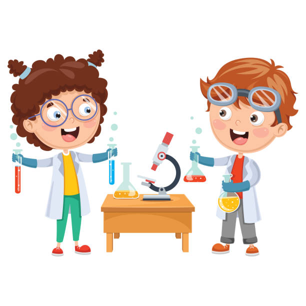 vector illustrations of kids having chemistry lesson